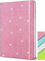 Pink Glitter A5 Notebook, 8.3x5.7 Inches 160 Lined Pages Glitter Never Peel Off Sparkle Writing Journal for Girls Ruled Hardcover Notebook for Teen Women Work Office Gifts
