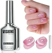 Vishine Glassy Cat Eye Gel Nail Polish, 16ml Sheer Rosy Pink Glitter Holographic Gel Polish with Magnet, Reflective Translucent Rosy Pink #416