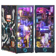 DIY Book Nook 3D Wooden Puzzle Bookshelf w/ LED Light Miniature Dollhouse Modelㄨ