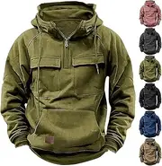 [VIGOFIL] Men Tactical Sweatshirt, Quarter Zip Cargo Pullover Hoodies, Men's Tactical Sweatshirt Casual, Outdoor Workout Pullover