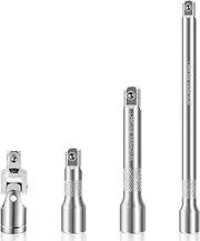 Abizarch 1/2" Universal Join Socket Set with 3 Replaceable Drive Extension Chrome Vanadium Steel Swivel Socket Adapter Set ZHAZHAMO(Silver)