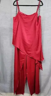 CITY CHIC Ladies Red Wildfire Drape Layer Long Flare Jumpsuit M 18 ( 23" Bust )