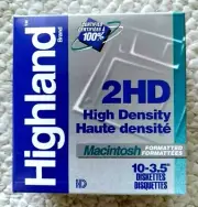 Brand New & Sealed Highland High Density 2HD Diskettes Macintosh Format 10- 3.5"