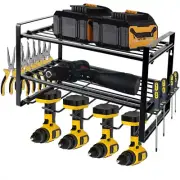 Power Tool Rack Organizer Heavy Duty Drill Holder Garage Wall Shelf 2 Tier