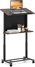 Giantex Rolling Podium Stand, 103-125cm Height Adjustable Lectern Table with Tilted Tabletop & Edge Stopper, Mobile Pulpit with Storage Shelf for Classroom, Office, Churches, Walnut