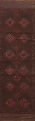 Tribal Style Geometric Wool Balouch Afghan 9' Runner Rug 2x9 ft Handmade