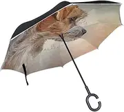 Double Layer Inverted Umbrella Cars Reverse Umbrella Jack Russell Terrier Dog Windproof UV Proof Travel Outdoor Umbrella
