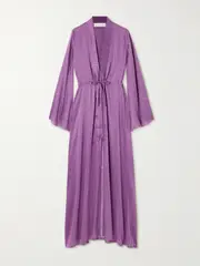 [DESTREE] DESTREE - Otani Veil Striped Linen-blend Coverup - Plum - small small Purple