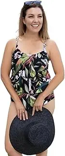 [LaSculpte] Chlorine Resistant Tankini Top Tiered Ruffle Vacation Leaf 10-24, Size