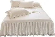 Ruffle Bed Skirt for Bed 59x79'' 3-Layer Lace Bed Skirt with 16'' Dropping Easy Setup Elegant Wrap Around Bed Skirt with Elastic Band for Hiding Under-Bed Storage-