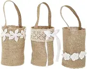 STOBAZA 3pcs Burlap Flower Girl Baskets Linen Storage Basket for Wedding Party Home Decor for Petals Candy More