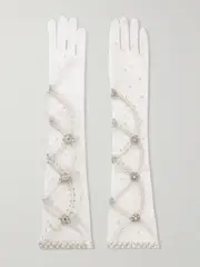 [Clio Peppiatt] Clio Peppiatt - Embellished Tulle Gloves - Ivory - One size One size Ivory