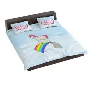 Birthday Gifts Velvet Designer Kid Unicorn Printed Double Size Bedsheet 2 Pillow