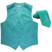 New Men's Formal Tuxedo Vest Waistcoat_Necktie aqua blue wedding party prom
