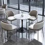A modern grey coffee table and chair set perfect for office reception, small round table perfect for space-saving conference rooms