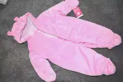 E1 Vintage NWT CARTER'S 6-9M Pink Teddy bear Plush Velour Pram Snowsuit Jacket