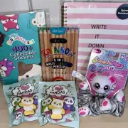 Bundle Squishmallows Stickers Pencils Panda Scrunchie Plush Notebook BNWT
