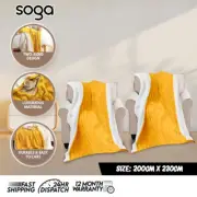 SOGA 2X 200X230cm Throw Blanket Yellow and White Chenille Fleece