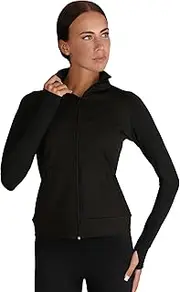 [Silky Dance] Zip Up Running Jacket for Women's and Girls, Training Sports Jacket, Long Sleeve Gym Running Top, Dance Uniform Teams Black Jacket with Thumbholes and Pockets