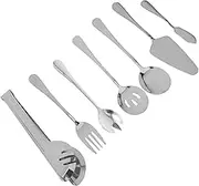 LAPYAPPE 11pc Stainless Steel Cutlery Set Western Food Cutlery Large Serving Utensils Forks Spoons Butter Knife Cake Server Tableware