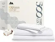 [Mayfair Linen] 100% Cotton Printed California King Cotton Sheets - 4 PC Cal King Size Bed Sheet Set Cotton (Pinstripe - Light Grey), Soft, Cooling, Sateen 16" Deep Pocket Bedsheet (Fits 18" Mattress)
