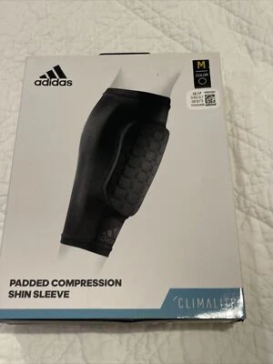 NEW M MEDIUM ADIDAS PADDED COMPRESSION SHIN SLEEVES SPORTS PROTECTION BLACK