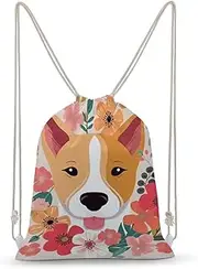 FCTVSKLN Drawstring Backpack Dog Florals Printed Sport Gym Sackpack Printed Drawstring Bags Sports Sackpack Yoga Bag for Men Women