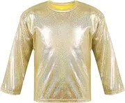[ZUYPSK] Kids Boys Girls Shiny Metallic Loose T-Shirt Long Sleeve Tops for Stage Performance Party Costume Dancewear