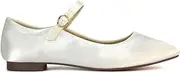 [Generic] Womens Mary Jane Ballet Shoes Ladies Flats Buckle Strap Square Toe Synthetic Leather Dolly Pumps Size 3-8 Ivory