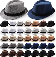 [Sureio] 36 Pcs Straw Fedora Hats Bulk 1920s Classic Short Brim Fedora Hats Sun Panama Hats Summer Straw Hat for Man Women
