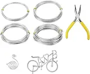 4 Rolls Silver Aluminum Wire,DIY Craft Art Wire,Flexible Bendable Craft Metal Wire, for Jewellery Modelling Making, DIY Sculpture and Crafts(0.8mm*5m,1mm*5m,1.5mm*5m,2mm*10m)