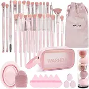 MAANGE Eye Makeup Brushes, 41 Pcs Premium Synthetic Precision Makeup Brush Set Contour Blush Eyeshadow Eyeliner Blending Make Up Brush Kit (Pink, 41 Piece Set)