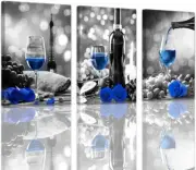 Wine Decor Kitchen Canvas Art Blue Wine Rose Artwork for Home Walls 16 x 24