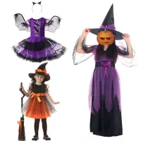 在飛比找蝦皮購物優惠-萬聖節兒童服裝女孩女巫披風小女巫派對服裝 EI9D 服裝 J