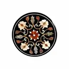 16" Inlay stone side Coffee Table Top Black Round Shape Marble Corner Table