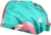 [WOSHJIUK] Working Hat 2 Pack Scrub Caps for Women,Tropical Leaves Background Flamingo,Tie Back Cap Adjustable Scrub Hat