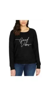 Buffalo by David Bitton Printed Cozy Top Black "Good Vibes" Women's Sz XL |B18
