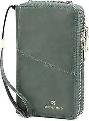 [Gosyfeti] RFID Passport Wallet for Women, Large Capacity Zipper Travel Purse with Adjustable Strap and Wristlet, Your Ideal Carrying Wallet, Green, Casual Passport Wallet With Strap