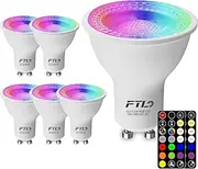 FTL RGBW GU10 LED Bulbs Light Bulbs with Remote Control, Colour Changing Dimmable 2700K-6000K Light Bulbs 5W 40W Equivalent, 30 Colors Timer Spotlight for Track Lighting, 6-Pack