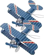 HOODANCOS 2pcs Vintage Iron Art Aircraft Model Retro Tabletop Biplane Decoration for Home Decor Small Plane Craft with Workmanship for Living Study