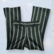 New URBAN OUTFITTERS Wide Leg Metallic Sparkle Flare Pants Striped Green Black 4