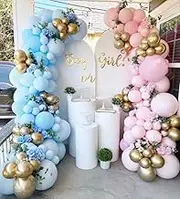 DUBEDAT 142Pcs Gender Reveal Balloon Garland kits Chrome Metallic Latex Balloons for Birthday Party Celebration Wedding Gender Reveal He or She Boy or Girl (Pink Blue Gold)