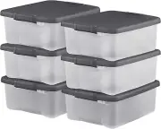 6-Pack Plastic Storage Bins W/ Lids, Shelf Totes Clear Containers, 25 Qt, Gray