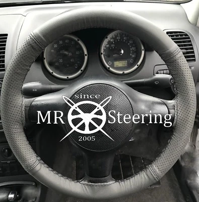 FITS PEUGEOT 3008 MK1 GREY TWO TONE LEATHER STEERING WHEEL COVER BLACK STITCHING