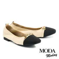 在飛比找momo購物網優惠-【MODA Luxury】精緻馬銜釦牛皮拼接小方頭低跟鞋(白