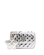 GUESS Girl's Silver Mini Quilt Convertible Bag, Faux Leather