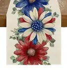 4th of July Watercolor Flowers Eucalyptus Table RunnerRed White and Blue Patr...