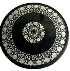 Black Marble Coffee Table Mother of Pearl Inlay Work Sofa Table for Hallway Deco
