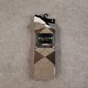 GOLDTOE AquaFX Carlyle Argyle Crew Socks Mens Size 6-12.5 Brown Beige 3 Pairs