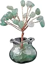 Natural Crystal Crushed Stone Small Flower Tree Car Small Ring of Fortune Tree Potted Plants Office Decorative Ornaments/1161(Green)